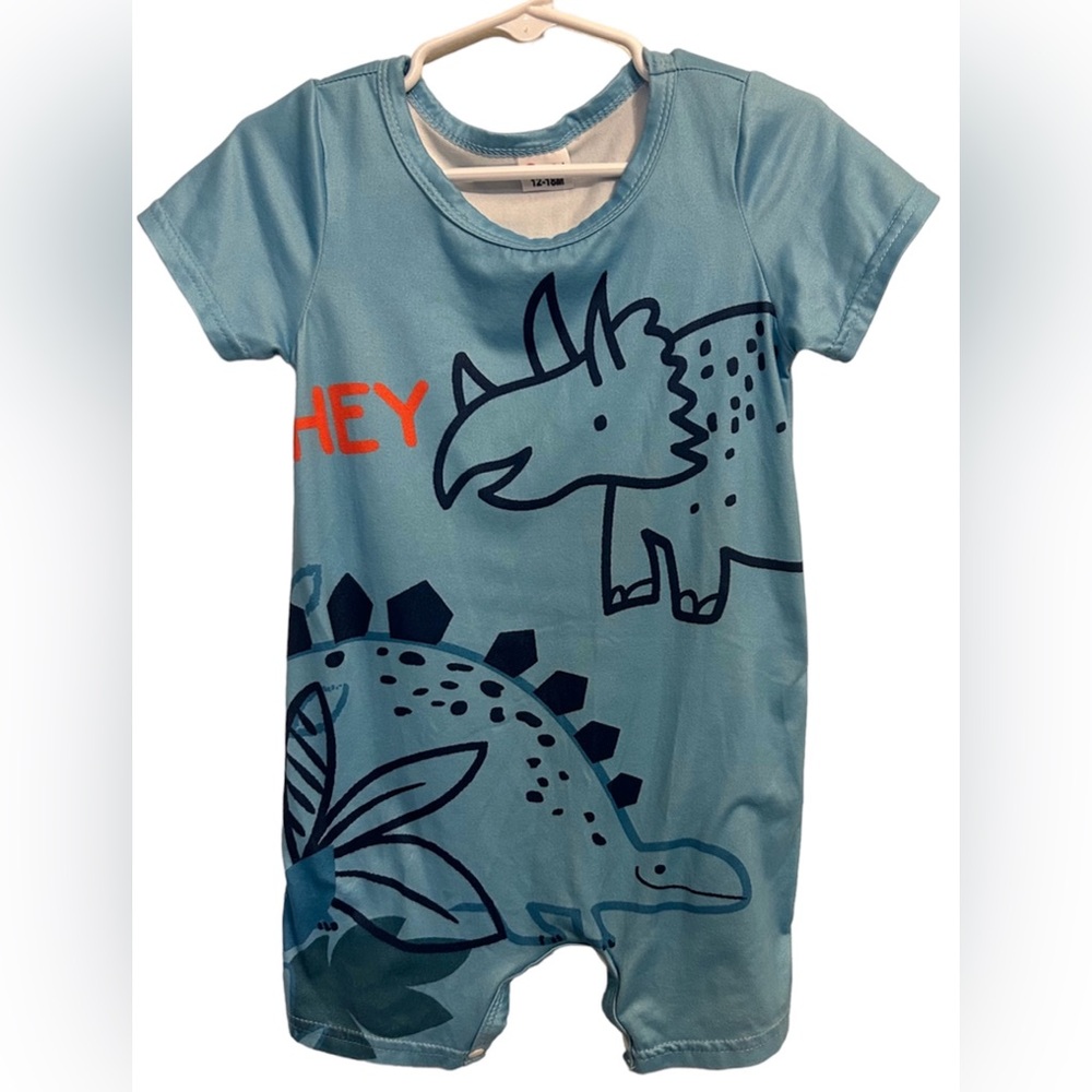 Pat Pat Blue Dino onesie with bottom snaps, 12-18Month Baby Boys